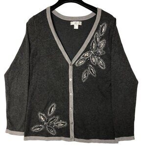 CHRISTOPHER‎ BANKS WOMEN GRAY CARDIGAN SWEATER  LG